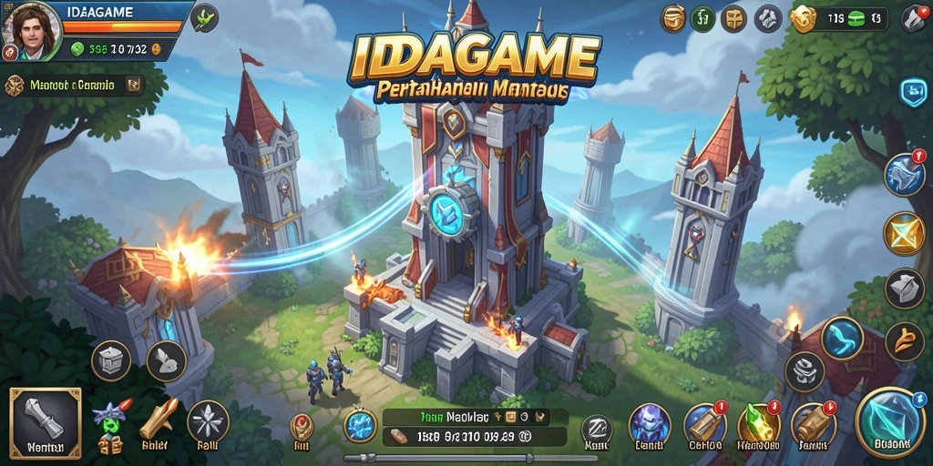 Screenshot gameplay menampilkan aksi menara pertahanan di IDAGAME.
