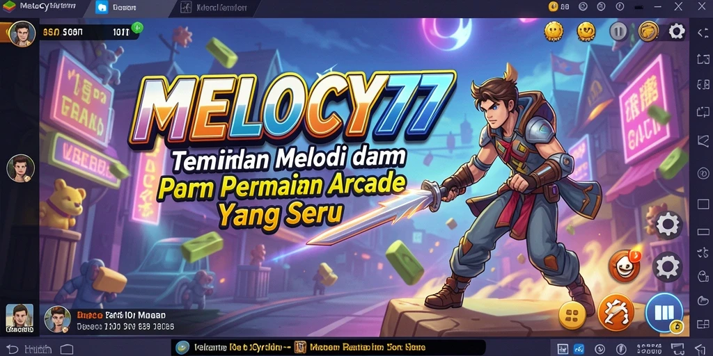 Screenshot MELODY77 menunjukkan pemain menikmati gameplay arcade yang penuh warna.
