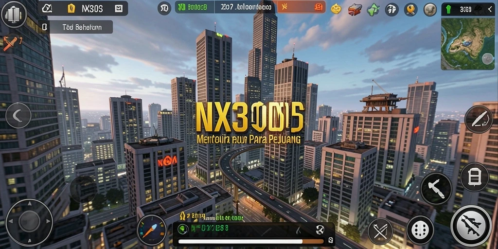Tampilan gameplay menakjubkan dari NX303 dengan menara dan musuh yang beragam.